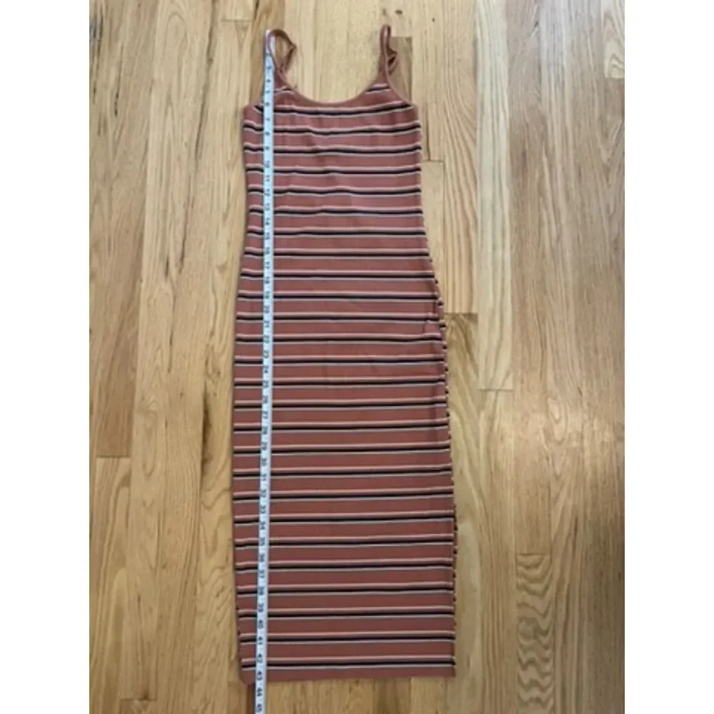 Wild Fable Ribbed Bodycon Midi Dress Pink Terracotta Striped Small